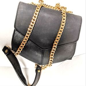 Black gold tone strap Crossbody with snap lock & zipper French style